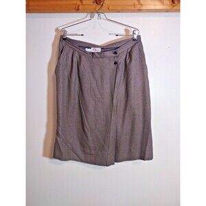 Vintage Orvis 18 Wool Blend Skirt Houndstooth Black White Beige Zipper